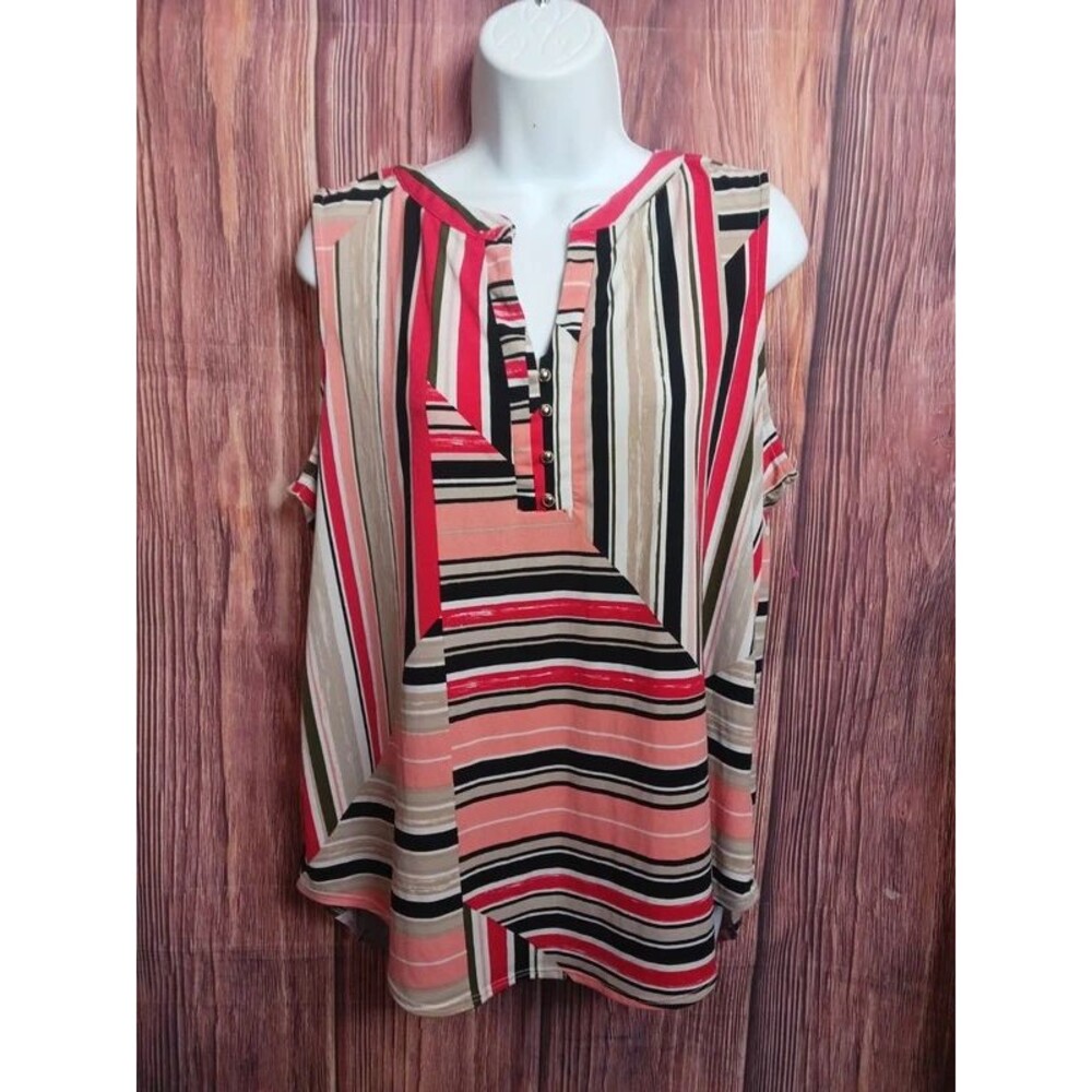 Dana buchman multicolored sleeveless v neck striped blouse size Large